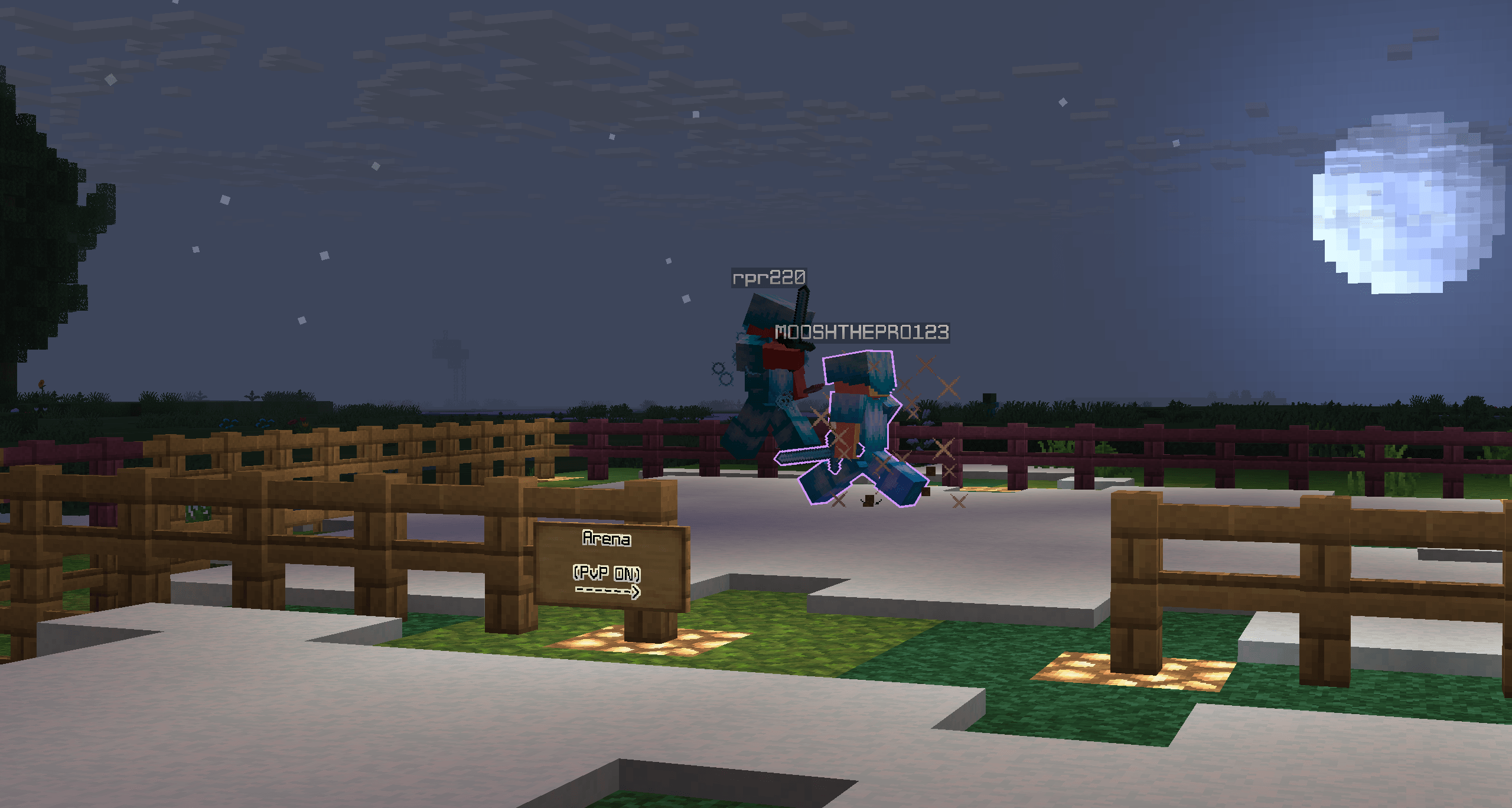 Minecraft PvP battle scene showing players fighting